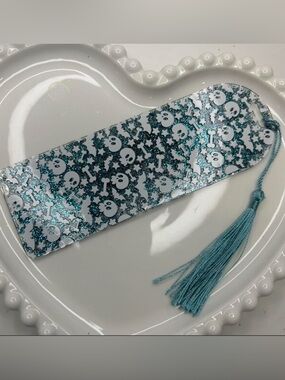 Glitter Skull & Crossbones Bookmark with Blue Tassel
